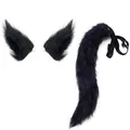 High-quality black faux fur fox ears and long furry tail set for Halloween cosplay costumes - Two-Piece Set / Black