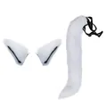 Soft pure white faux fur fox ears and tail set for cosplay and Halloween costume parties - Two-Piece Set / White