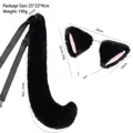 Plush black faux fur fox ear headband and long tail cosplay set with size markings - Two-Piece Set / Black