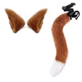 Faux fox fur costume set with brown ears and long tail for Halloween - Two-Piece Set / Brown