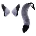 Grey and black faux fur fox ears and tail set for animal cosplay and Halloween costumes - Two-Piece Set / Gray