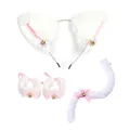Adorable white faux fur cat ear headband tail and wrist cuff set with bells for cosplay costume - White Headband, Wristbands & Tail Set