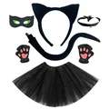 Set cosplay da gatto nero 6 pezzi con orecchie, coda, maschera e tutù - Set da 6 pezzi / Nero