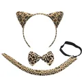 Leopard print animal costume set featuring cat ears headband, bow tie, and long tail - Three-Piece Set / Brown Leopard