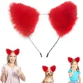 Red furry fox ears headband for cosplay and party, fits adults, children and pets - Animal Ear Headband / Red
