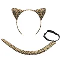 Leopard print cat ears headband and matching tail set for animal cosplay costume - Two-Piece Set / Brown Leopard