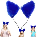 Royal blue fluffy faux fur cat beast ears headband for cosplay adults kids and pets - Animal Ear Headband / Blue