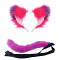 Vibrant pink and purple faux fur fox ear headband and adjustable tail set for cosplay - Large Ears 2-Piece Set / Purple