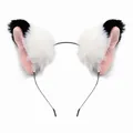 Faux fur cat and fox ears headband in black, white, and pink for Halloween cosplay costumes - Single Headband / White and Black Patchwork