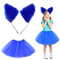 Leuchtend blaues Katzenohren-Stirnband und passendes Tüllrock-Set für Mädchen Kostüme - Stirnband und Tutu Set / Zweiteiliges Set / Blau