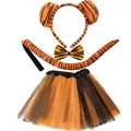 Set costume da tigre per bambini con fascia orecchie farfallino coda e gonna tutu - Set da 4 pezzi / Tigre Gialla