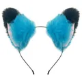 Fluffy blue and black faux fur cat ear headband for Halloween cosplay costume accessories - Single Headband / Blue