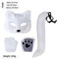 Complete white faux fur fox mask tail and paw gloves cosplay costume set for Halloween - White 3-Piece Set