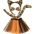 Set di cerchietto con orecchie di leopardo papillon coda e gonna tutu per cosplay Halloween - Set da 4 pezzi / Leopardo Giallo
