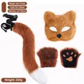 Brown faux fur fox cosplay set including mask, long tail, and paws for costume parties. - Brown 3-Piece Set