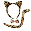 Set cosplay animale leopardo da 3 pezzi con cerchietto orecchie papillon e coda flessibile - Set di 3 pezzi / Leopardo Giallo