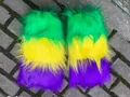 Multi-colored faux fur leg warmers in green, yellow, and purple for cosplay party - Foot Covers / Kids 25cm / Colorful