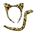 Cerchietto con orecchie di gatto leopardate e set coda per travestimento animale - Set di 2 pezzi / Leopardo Giallo