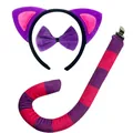 Purple and pink striped cat ear headband and tail cosplay costume accessory set - Three-Piece Set / Purple