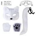 White fox cosplay set featuring plush mask, tail, gloves, and bell choker - White 4-Piece Set