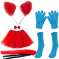 Vollständiges Anime-Cosplay-Set mit Katzenohren, Fuchs-Schwanz und blauem Zubehör - Stirnband Tutu Schwanz Handschuhe und Socken Set / 6-Teiliges Set / Rot