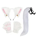 White fox cat ears headband tail and paw gloves set for Halloween party cosplay - Fox/Cat Headband 3-Piece Set (Headband + Tail + Gloves) / White