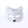 Elegant white furry fox mask for Halloween cosplay and festive masquerade costume parties - Mask / White