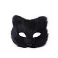 Fluffy black faux fur animal cat mask for Halloween party cosplay costume accessory - Mask / Black