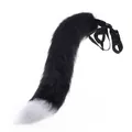 Adjustable black faux fur animal tail with white tip for cosplay costumes and Halloween party - Tail / Black and White