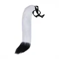 High-quality plush faux fur fox cat cosplay tail in white with black tip and strap - Tail / Black and White