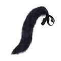 Plush black faux fur animal tail accessory with adjustable strap for cosplay and Halloween - Tail / Black