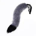 Grey and black faux fur fox tail cosplay costume accessory with adjustable waist belt strap - Gray Tail