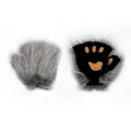 Plush grey faux fur cat paw fingerless gloves for Halloween party cosplay accessories - Small Gray Gloves