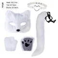 White fox cosplay costume set including faux fur mask, tail, paws and heart choker. - 4-Piece Set (With Collar) / White