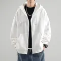 Vue détaillée de face d'un sweat à capuche blanc uni avec fermeture éclair et poches - 3XL / Hauts / Blanc