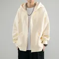 Detail view of light beige zip-up hoodie with fleece lining for autumn winter - S / Tops / Khaki