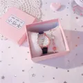Set regalo orologio bambina gatto rosa e bracciale celeste per studenti - Set Scatola Regalo Orologio Bracciale / Cinturino Nero