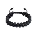 Double-layered matte black agate beaded bracelet with adjustable braided cord closure - 8mm Matte Black Double Row Bracelet