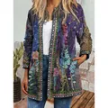 Vintage Damen-Strickjacke mit ethnischem Blumendruck und langen Ärmeln für Herbst - S / Oberteile / Blau Violett Patchwork