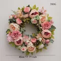 Couronne artificielle de pivoines et roses de 45 cm pour porte d'entrée et mariage - Série Rose Couronne De Pivoine Rose (4)