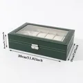 Donkergroene PU-leren horlogedoos organizer 30x20x8cm met glazen deksel - 12 Slots / Groen