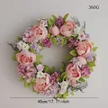 Vintage pink peony and hydrangea artificial floral wreath for home door decor - Peony Style B (Multicolor)