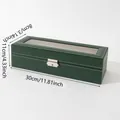Elegante donkergroene PU-lederen horlogebox met transparant venster en afmetingen - 6 Vakken / Groen