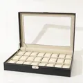 Elegante horlogedoos van zwart PU-leer met 24 vakken en een transparant deksel display - 24-Slot / Zwart