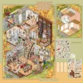 Pegatinas creativas de arquitectura de casas DIY para álbumes de recortes diarios - Tarjeta de Escena 210x297mm / Vivienda en Jardín de Otoño