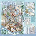 Vista detallada del set de pegatinas DIY con escena interior isométrica de invierno - Tarjeta de Escena 210x297mm / Isla Azul Nevada