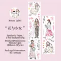 Original watercolor girl character washi tape roll for creative DIY scrapbooking journals - Flower & Girl