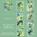 Lush greenery watercolor PET tape with gold foil for DIY journals, 40mm x 2m loop - Flowing Hues Series / Roll / Greenery