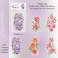 Vintage iridescent rose floral PET sticker set with 5 elegant designs for scrapbooking - 10 Sheets Set / Glazed Rose