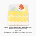 Cute strawberry cake shaped folding greeting card with matching envelope for birthdays - Strawberry Mille-feuille (GC2755H) / Card 100x100mm + Envelope 105x105mm